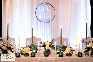 dekoracja sali weselnej, stół prezydialny dekoracja